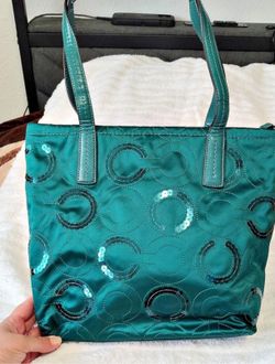 Authentic Coach Tote Sequin Jade / Silver