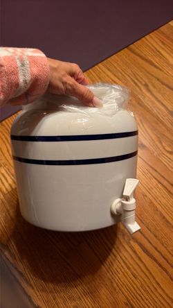 Mountain Valley Ceramic Water Dispenser with Wooden Stand