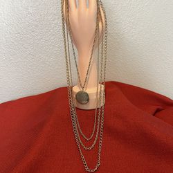 Gold Tone Multi Chain Locket Necklace