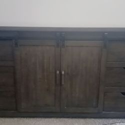 Pepper Creek Vintage Black Wood 6 Drawer Barn Door 60" Sideboard Buffet / Storage