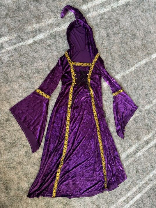 New Large Purple Velvet Renaissance Midevial Princess Gypsy Witch Dress Costume 