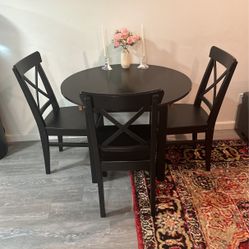 Black Wooden Dining Set Table And Chairs 