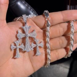 Moissanite "Chrome Hearts" Pendant + 925 Chain