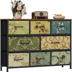 Furnulem 8 Drawer Dresser, Wide Fabric Chest of Drawers, Vintage Furniture for Bedroom, Living Room, Hallway, Closet Clothes Storage, Wooden Top