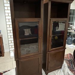 Two Brown Tall Cabinets 