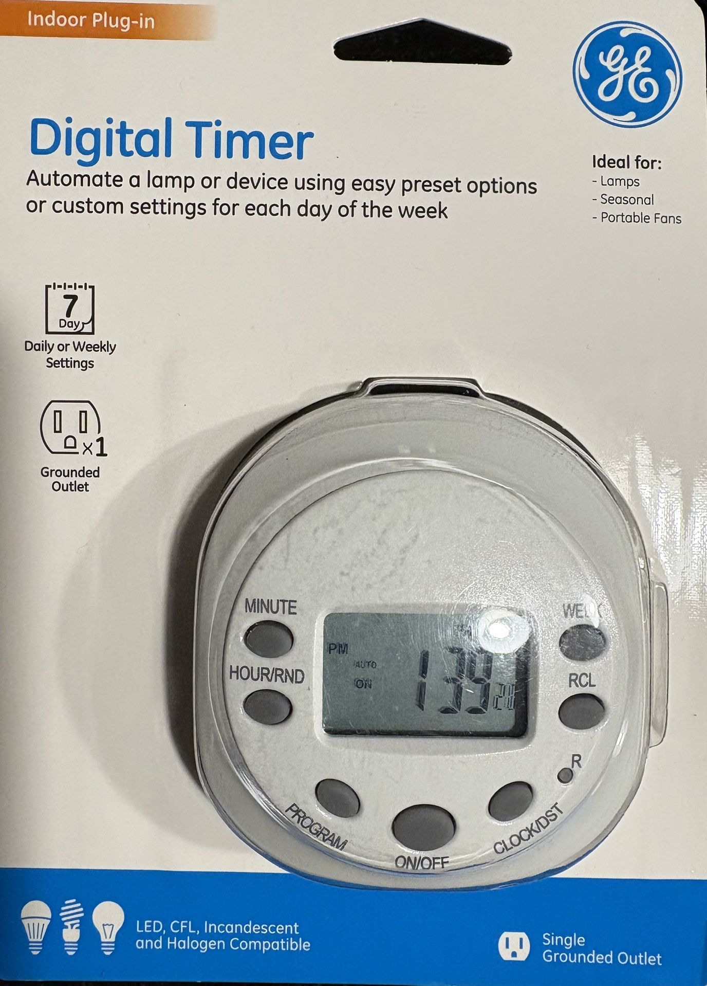 3 GE 7-Day Programmable Digital Timers, 1 Outlet Grounded,Plug-In Indoor