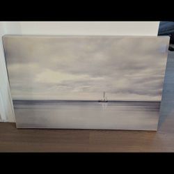 XL canvas landscape ocean sea boat sky cloud painting art frame wall