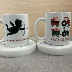 Valentines Coffee Mugs Cupid & Tractor