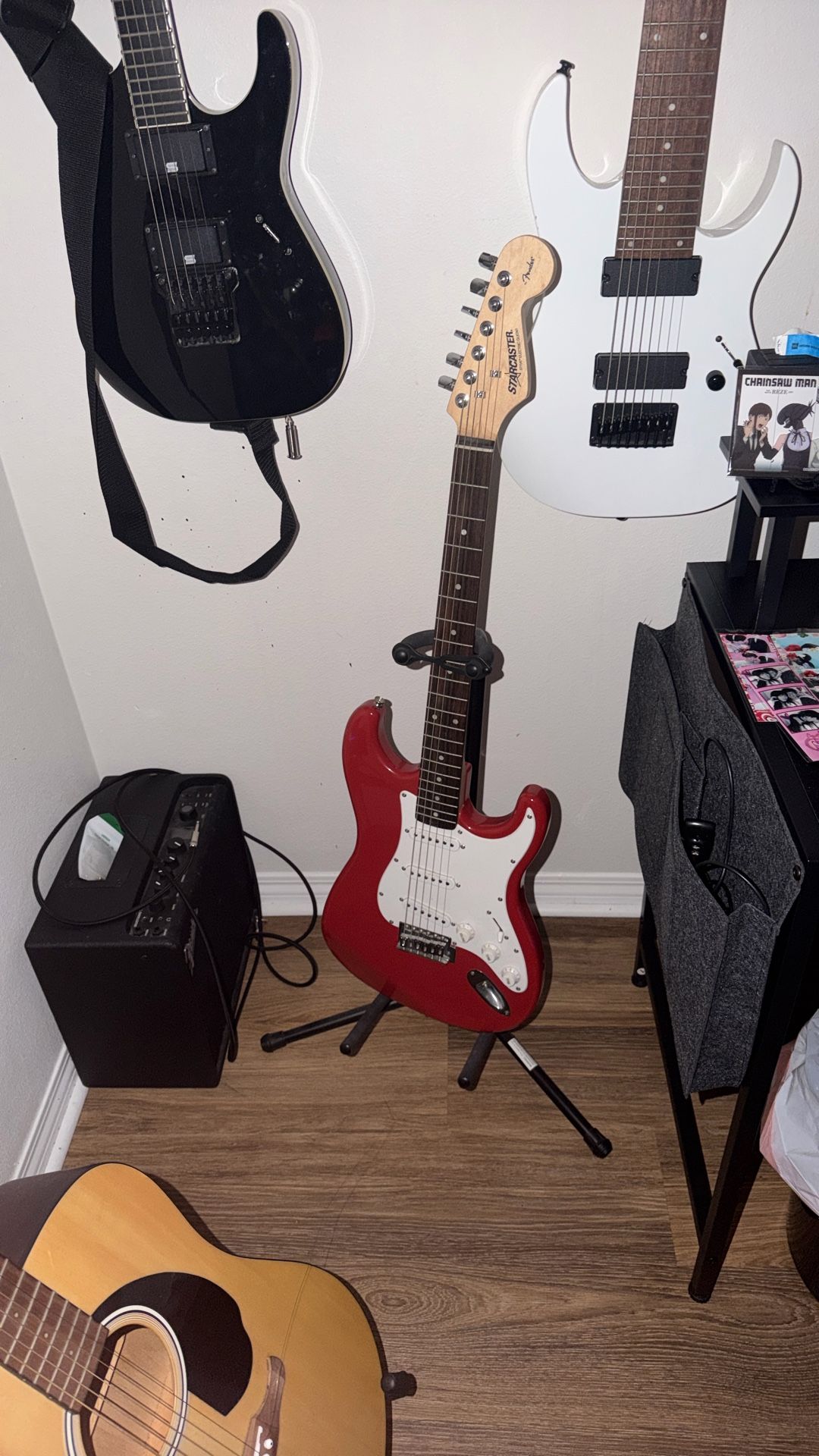 Red Stratocaster guitar