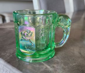 Imperial Glass Green Carnival Story Book Elephant Child’s Mug Nursery Rhymes