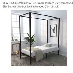 YITAHOME Metal Canopy Bed Frame -Twin/Black