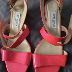 Jimmy Choo Chiara Sandals Wedge Women's US 9.5,EUR 41 Pink Orange Patent Leather