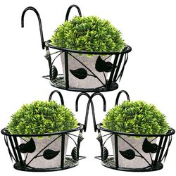 Balcony Rail Planters, Black With Green Leaves
