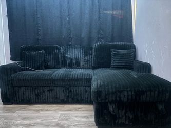 Black Corduroy Sectional Sofa w/ Storage Ottoman - Like New