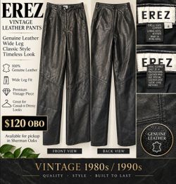 Vintage EREZ Genuine Leather Wide-Leg Pants – Size 4 – $120 OBO