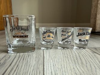 Vintage Jack Daniel’s Heavy Tumbler And 3 Shot Glasses