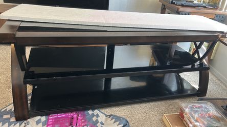 Black TV Stand with Glass Shelves