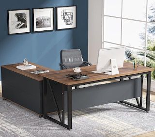 Executive desk and file cabinet