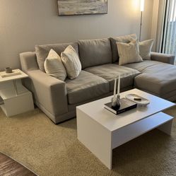 Linen Modular Cloud Gray Sofa Couch with Chaise 95 inches