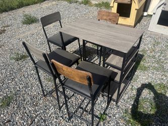 5 Piece Dining Table Set with 4 Chairs & Storage Shelves