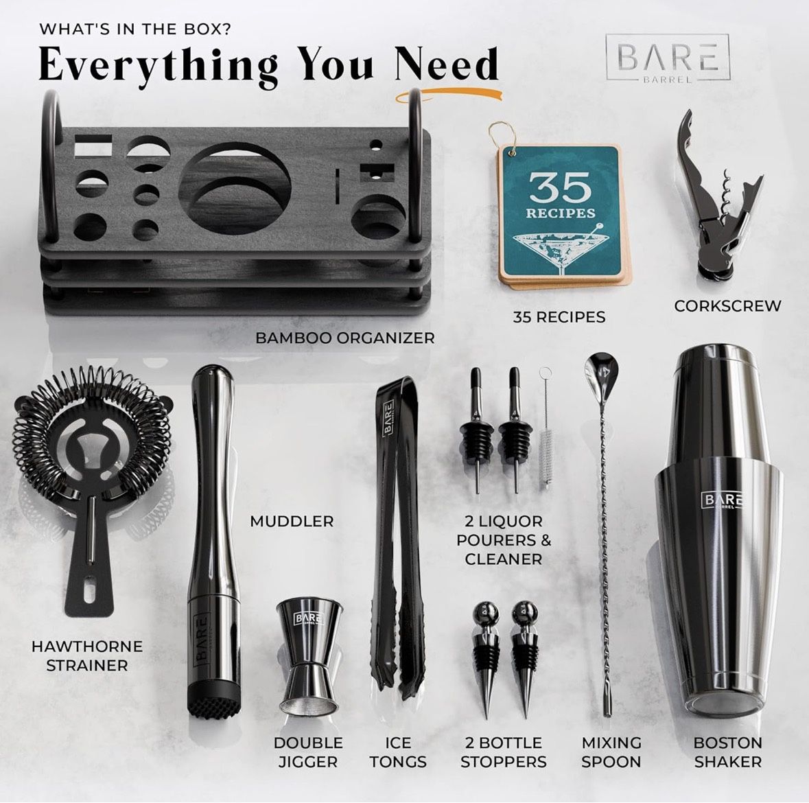 Bartender Kit – Jet Black Boston Shaker + Recipe Cards