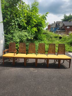 Set of 6 Mid-Century Cane Back Dining Chairs