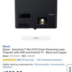 Epson EpiqVision™ Mini EF12 Smart Streaming Laser Projector with HDR and Android  TV Black and Copper V11HA14020 - Best Buy