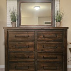 4 Piece Bedroom Furniture Set. Chest Of Drawers, Dresser With Mirror And Two Charging Nightstands