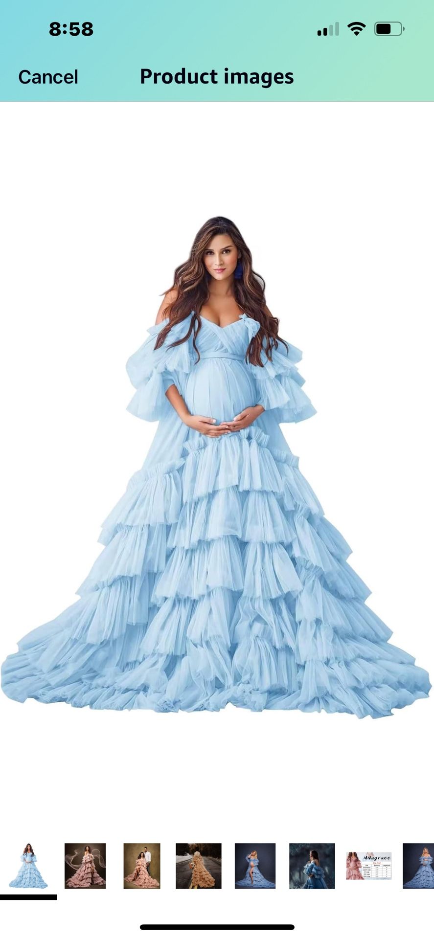 Tulle Maternity Dresses for Photoshoot Ruffles Puffy Maternity Robes Off Shoulder Long Baby Shower Pregnancy Dresses Sky Blue L/XL