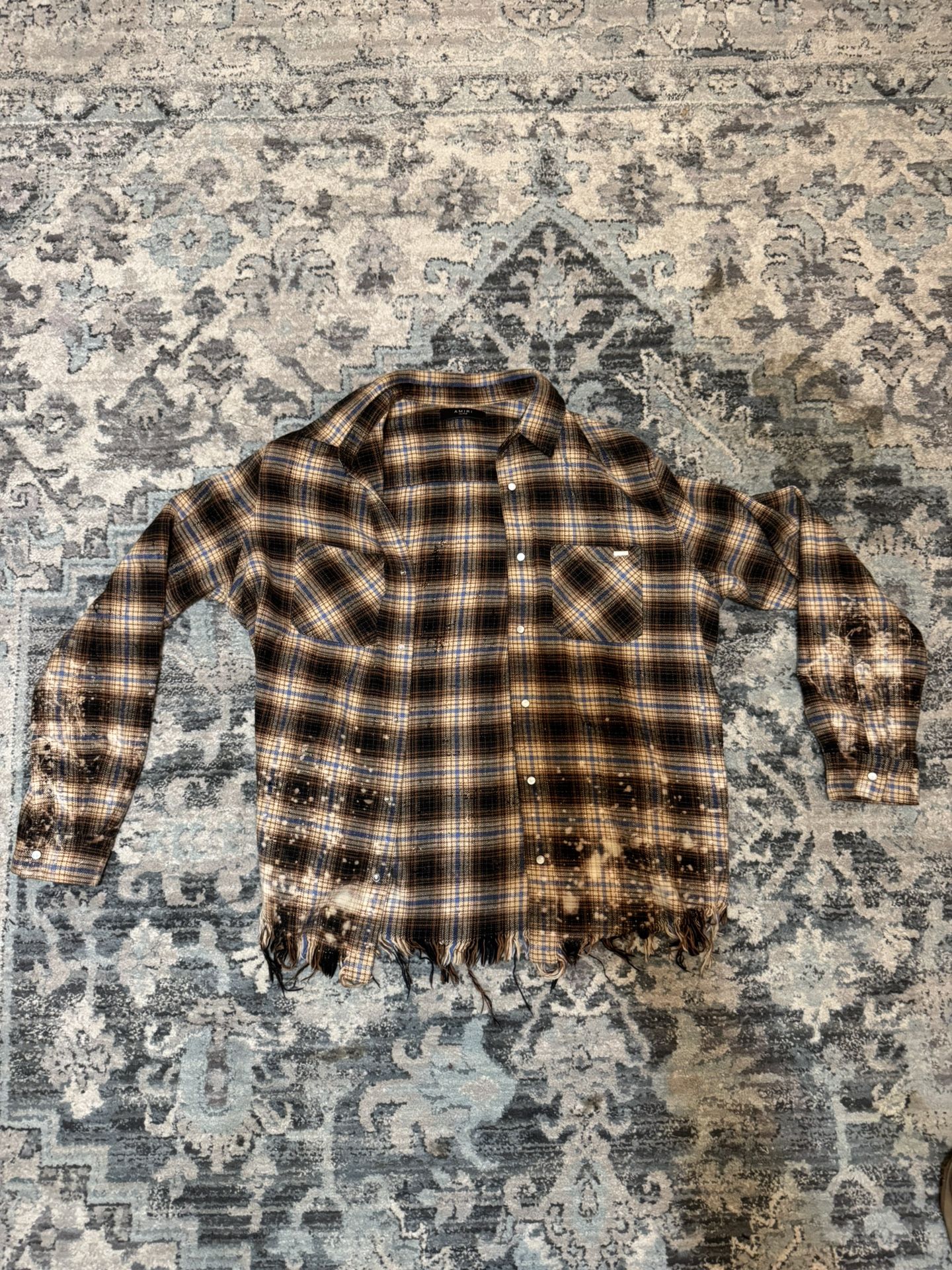 Amiri Bleached Flannel XL Plaid Brown
