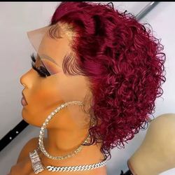 Pixie Cut Wig Short Bob Curly Human Hair Wigs perruque bresillienne Cheap 13X1 Transparent Lace Wig Water Deep Wave Human Hair