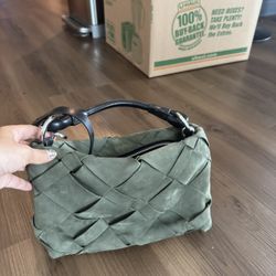 AllSaints Olive Green Suede Woven Shoulder Bag