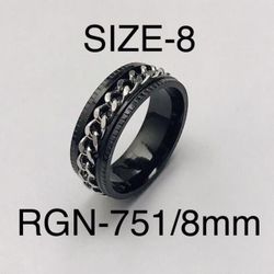 Stainless Steel Silver Color Chain Spinner Ring Band: Size-8/RGN-751