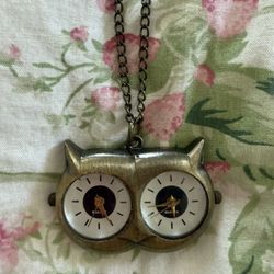 Owl Long Clock Necklace