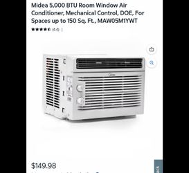 Midea 5,000 BTU Room Window Air Conditioner, Mechanical Control, DOE, For Spaces up to 150 Sq. Ft.,