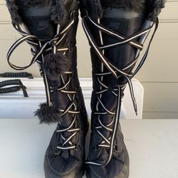 Nike Black Apres Skyhigh Knee High Faux Fur Snow Boots Size 6