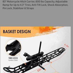83" Motorcycle Hitch Carrier, 600 lbs Capacity
