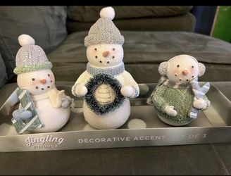 New  Christmas Decoration Jingling Juniper Snowmen Figure Set