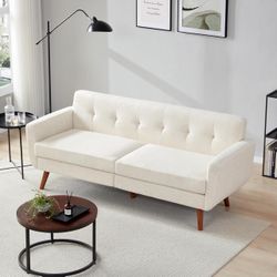 78" W Linen Sofa Couch, Mid Century Modern Decor Loveseat Couches for Living Room, Button Tufted Upholstered Small Couch for Bedroom, Solid, and Easy 