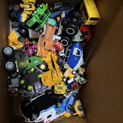 Box of cars and trucks