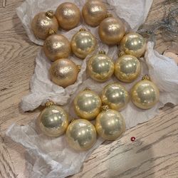 Vintage Gold Blown Glass Christmas Ornaments 