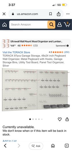TORACK 97 pcs Garage Storage, 48x24 inch Pegboard for tools