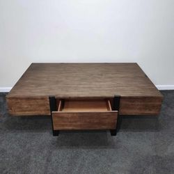 54x34 Rustic Wood & Distressed Iron Rectangular Storage Coffee Table, RusticHoney