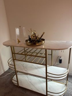 Gold and Marble Bar Cart with Wine Rack