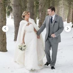 Classic Bridal Cape Wedding Cloak  Satin With Fur Trim 