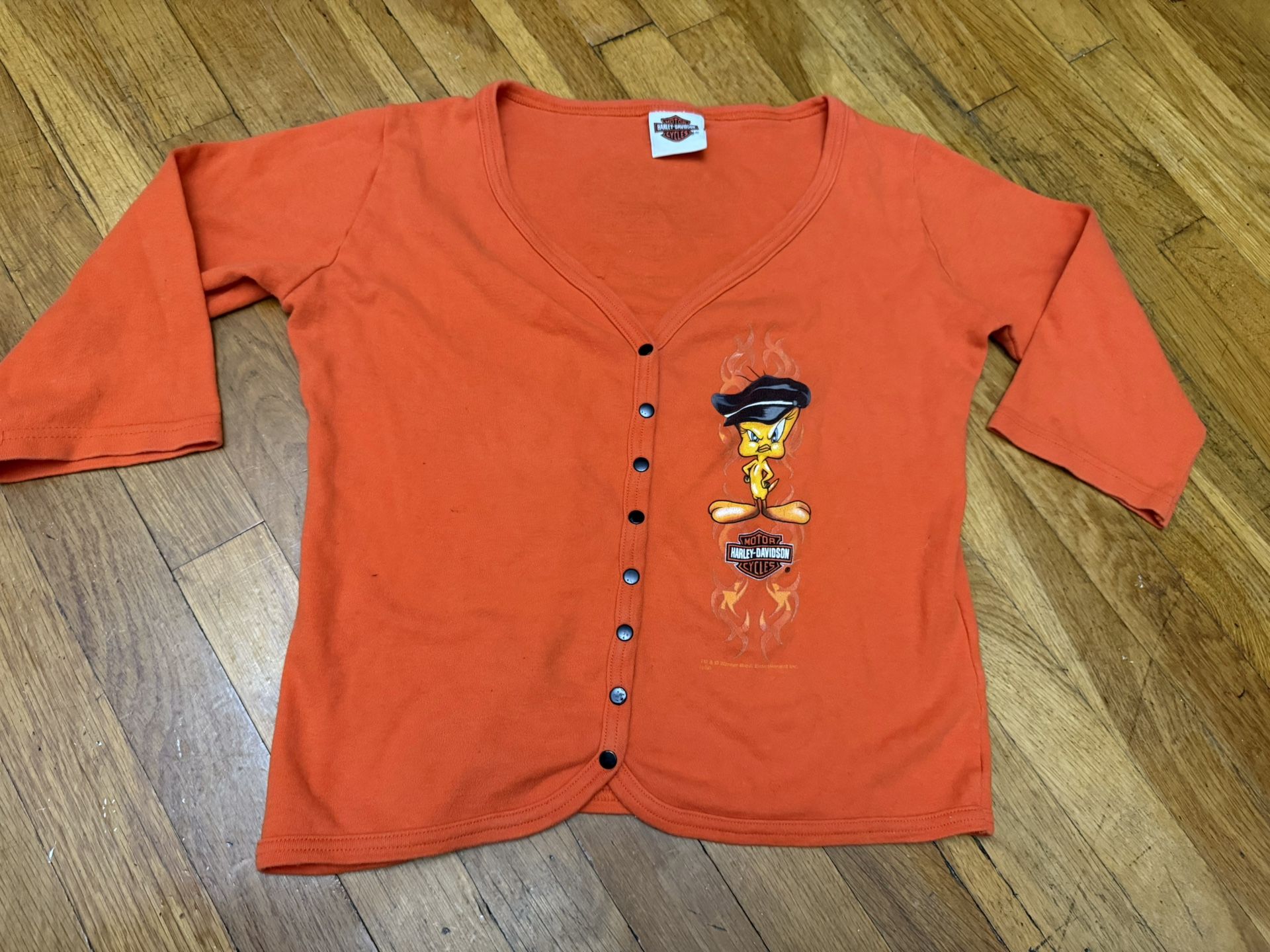 Vintage Harley-Davidson Women's Tweety Bird Snap Top Alton IL Size LARGE USA Made