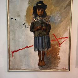 Vintage Original  Oil Painting “Indian Little Girl American Native Signed.