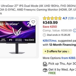 LG - UltraGear 27" IPS Dual Mode (4K UHD 180Hz, FHD 360Hz), 1ms, NVIDIA G-SYNC, AMD Freesync Gaming Monitor (HDMI, DP, USB-C) - Black
