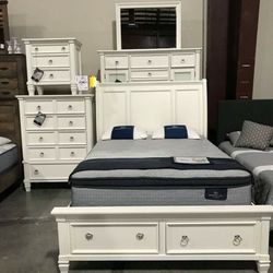 Prentice White Footboard Storage Sleigh Bedroom Set (Queen and King Bed Frame