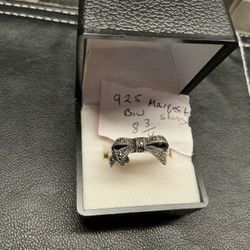 Sterling Silver Bow Ring With Marcasite Stones